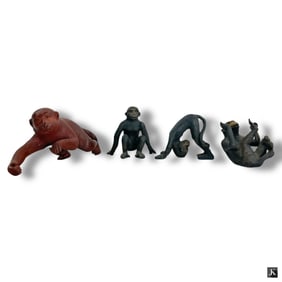 4 Vintage Cast Metal Monkey Figures