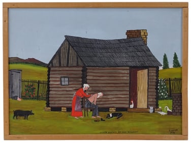 Essie Ward Oil on Masonite Folk Art Genre Painting