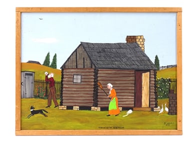 Essie Ward Oil on Masonite Folk Art Genre Painting