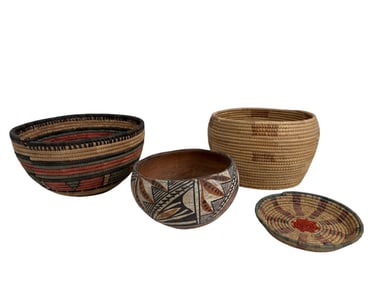 Vintage Ethnographic Baskets & Bowl 4 Pc Group