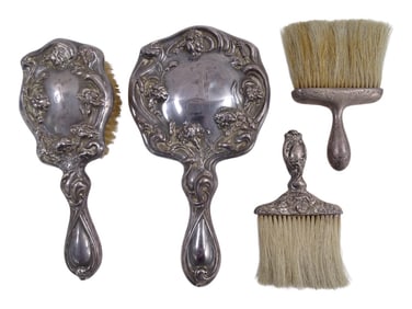 4 Antique Silver Plate & Sterling Vanity Items