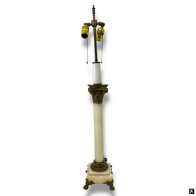 Antique French Onyx & Bronze Column Lamp