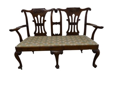 Vintage Chippendale Style Mahogany Settee