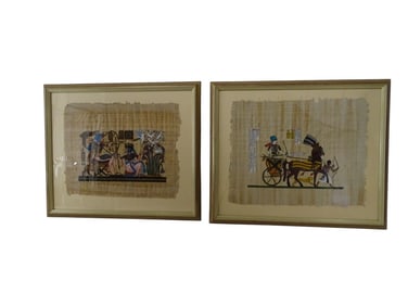 Pair Egyptian Paintings on Papyrus