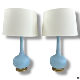 2 Christopher Spitzmiller Coy Style Lamps, Linen Shades