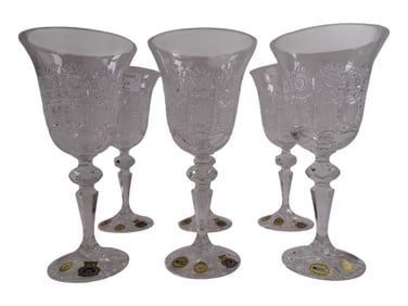 6 TOM Bohemia Hand Cut Crystal Wine Glasses