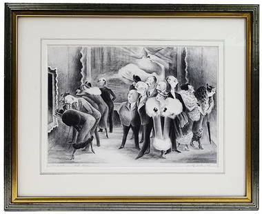 Adolf Dehn Etching "Art Lovers" 1934: Adolf Dehn, American (1895 - 1968) Etching "Art Lovers" 1934. Pencil signed and inscribed: 100 prints - Art Lovers, in lower margin. Good condition. Framed and under glass screen. Measures 9" x 12-3/4