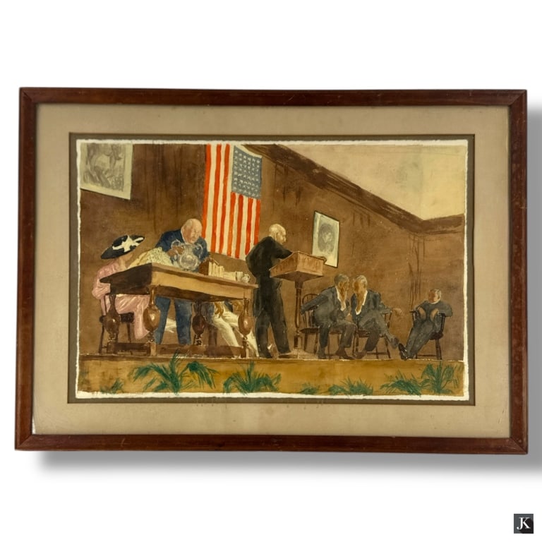 American Watercolor Illustration "Town Hall" (1 of 6)