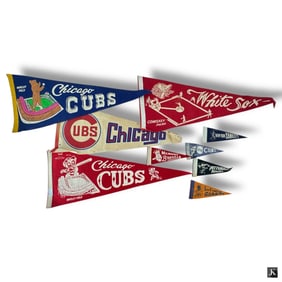 Collection of 9 Vintage Felt Baseball Pennants