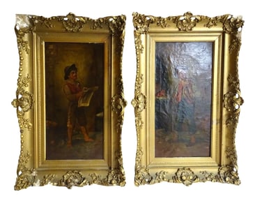 Pair Continental School Young Man Genre Scenes