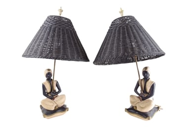 Pair Mid Century Blackamoor Lamps