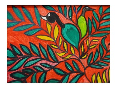 Toussaint St. Pierre Oil/Masonite "Bird in Flora"