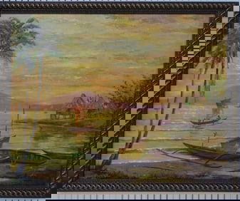 Isidro Ancheta Oil on Board "Fishing Village"