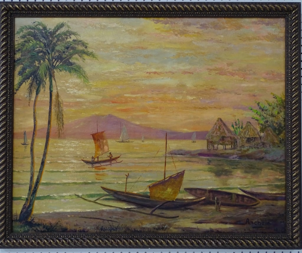 Isidro Ancheta Oil on Board "Fishing Village" (1 of 10)