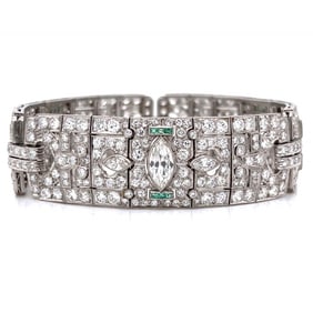 Art Deco Platinum 23.50 Ct. Diamond & Emerald