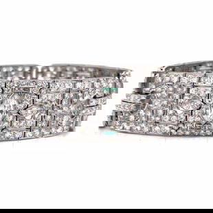 Art Deco Platinum 23.50 Ct. Diamond & Emerald: Item # 11774 Category Bracelets Art Deco Platinum 23.50 Ct. Diamond & Emerald Bracelet Weighing 58.9 grams Set with 3 Marquise Diamonds weighing app. 4.00 Ct. H-I Color, VVS-VS Clarity Along with 384
