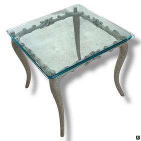Contemporary Glass Top Painted Metal Side Table