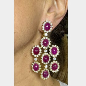 18K Yellow Gold Diamond & Ruby Earrings