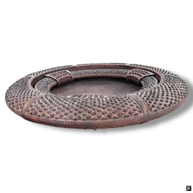 Woven Leather & Wood Tribal Basket