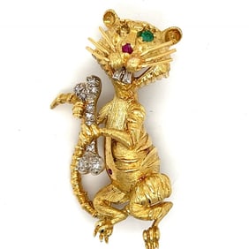 18K Yellow Gold Diamond Brooch