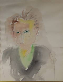 **William Dickey King Mixed Media Self-Portrait: William Dickey King (AMERICAN / NEW YORK / FLORIDA, 1925 - 2015) Mixed media work on paper combining watercolor and pencil. Depicts a self-portrait of the artist. Signed upper right and dated 1966. Mo