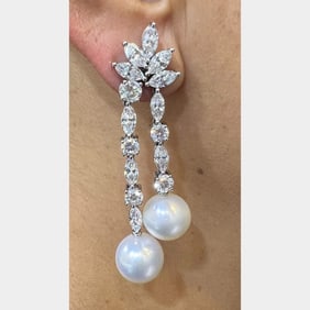 18K White Gold South Sea Pearl & Diamond Chandelie