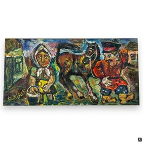 David Burliuk Oil on Canvas "Villagers"