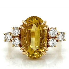 18K Yellow Gold Diamond & Golden Beryl Ring