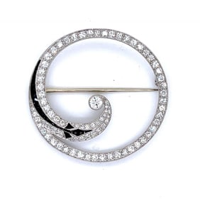 Art Deco Platinum Diamond & Onyx Brooch