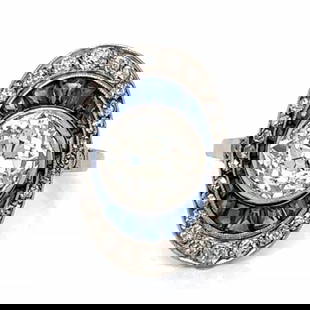 Art Deco Platinum 2.40 Ct. Diamond & Sapphire Ring: Art Deco Platinum 2.40 Ct. Diamond & Sapphire Ring Weighing 4.0 grams Set with an app. 2.40 Ct. European-cut Diamond in Center L-M Color. SI2 Clarity Along with 31 Old Mine Diamonds weighing app. 0.70