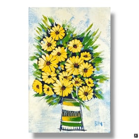 Mid Century Decorative Oil on Canvas "Daisies"