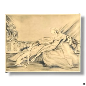 Louis Icart Style Print "Woman & Borzoi"