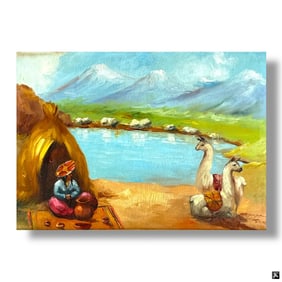 Oil on Canvas "Peruvian Landscape with Figures"
