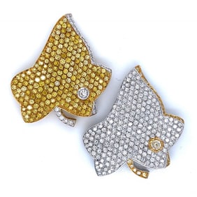 18K Yellow & White Gold Diamond Maple Leaf Brooch