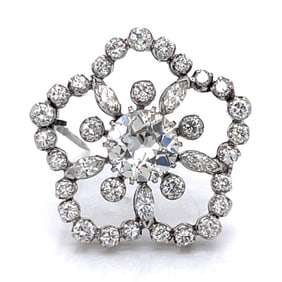 Art Deco 18K White Gold 4.85 Ct. Diamond Brooch