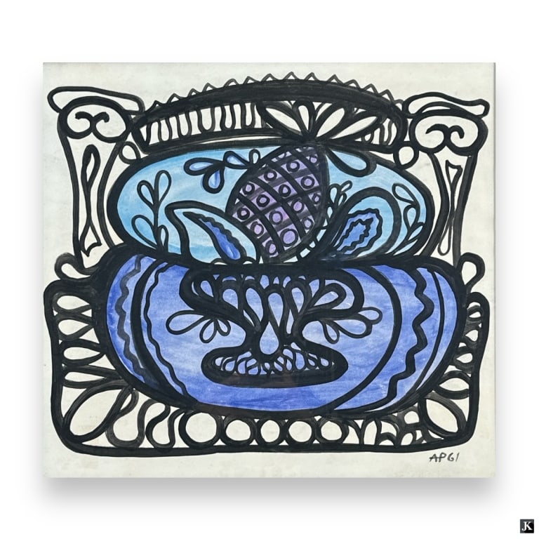 Amelia Pelaez W/C "Fruit Bowl Still Life": Amelia (y del Casal) Pelaez, Cuba/France (1896 - 1968) Watercolor and gouache on paper "Fruit Bowl Still Life". Signed and dated '61 lower right. Framed and under glass screen. Good condition. Measure