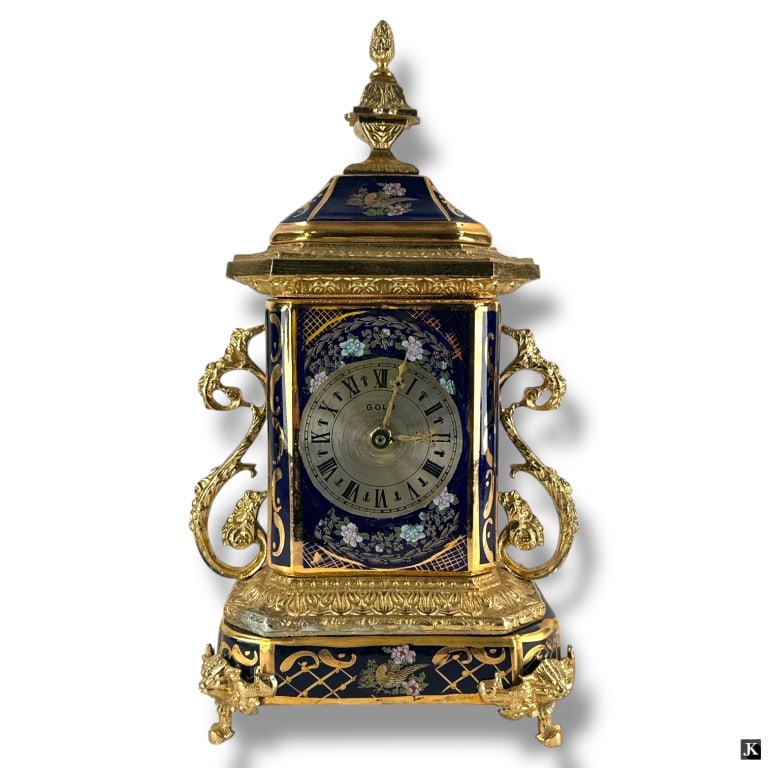 Vintage Decorative Porcelain Spelter Mantel Clock (1 of 4)