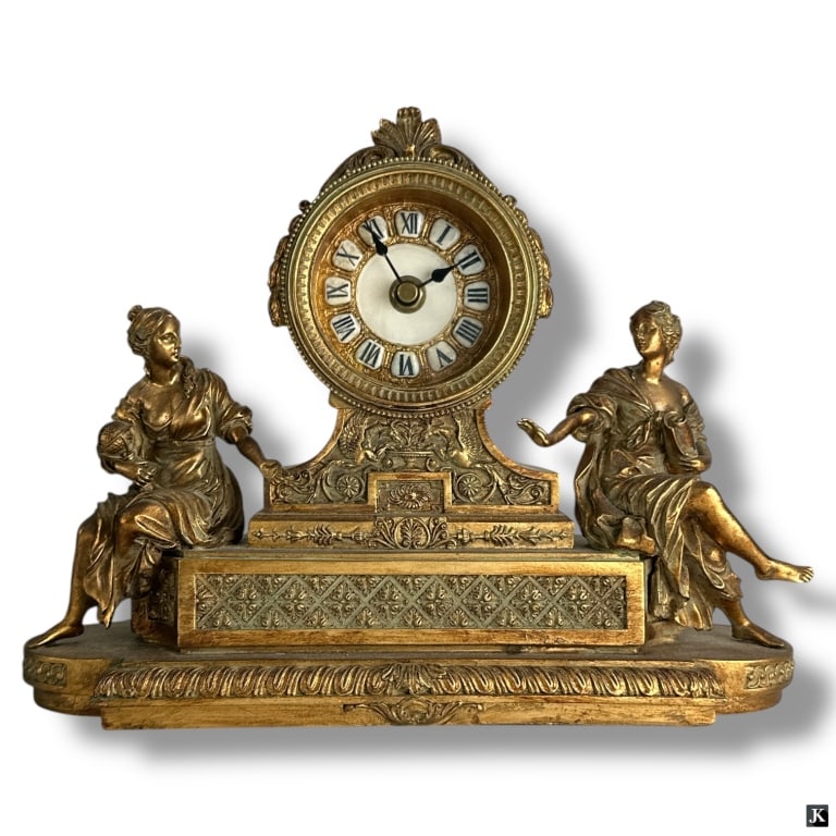 Vintage Faux Bronze Figural Mantel Clock (1 of 4)