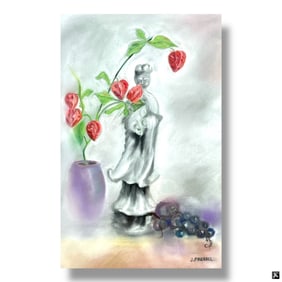 2 Vintage Pastel Still Life Drawings J. Pressel