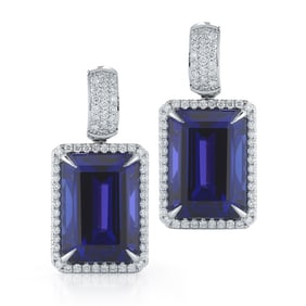 37.34CT OCTAGON TANZANITE AND DIAMOND EARRING
