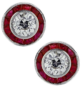 2.15 Carat Diamond and Ruby Earrings in Platinum
