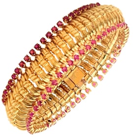 Exquisite Radiant Burma Ruby Bracelet in 18K Gold