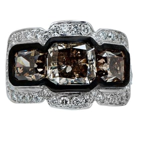 4.74 Carat Fancy Color Three-Stone Diamond Ring