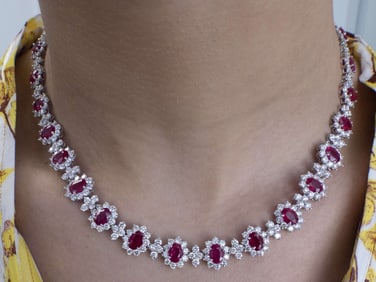 47.25 Carat Burma Ruby Necklace with 406 White Dia