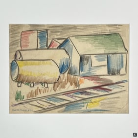 Rolph Scarlett Crayon Sketch "Train Depot"