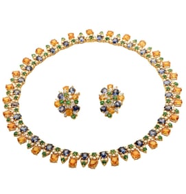Luxury 18K Yellow Gold Earring and Necklace Set