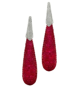 Exquisite 30 Carat Ruby & Diamond Dangle Earrings