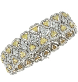 26.04 Ct Fancy Yellow Heart Diamond Halo Bracelet