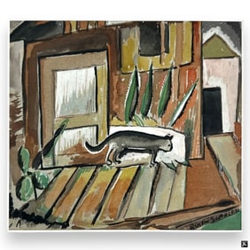Rolph Scarlett Watercolor "Cat on Porch"