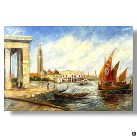 19 C Italian School Oil/Canvas "Venice Harbor"